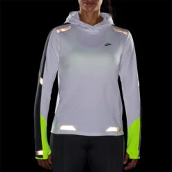 Brooks Women's Run Visible Thermal Hoodie - White/Asphalt/Nightlife (221559134) -Run Gear Shop 221559 134 D1 Run Visible Thermal Hoodie