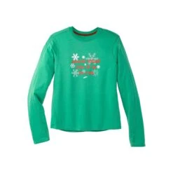 Brooks Women's Run Merry Distance Long Sleeve - Green/Run Merry (221563377) -Run Gear Shop 221563 377 LF Run Merry Distance Graphic LS