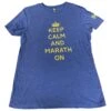 Marathon Sports Women's Keep Calm T-Shirt - Blue/Yellow -Run Gear Shop KeepCalmandMarathon